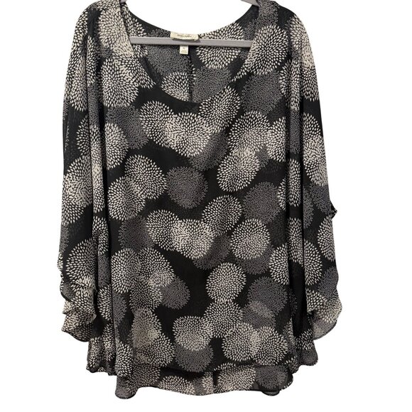 Dressbarn Womens Floral Burst Chiffon Blouse Black White Plus Size 3X - Picture 1 of 12
